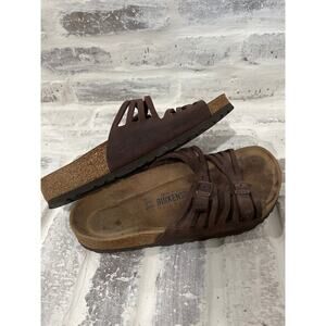 Birkenstock Granada Leather Sandals Slide Brown Womens Size 38 US 7 Boho Casual